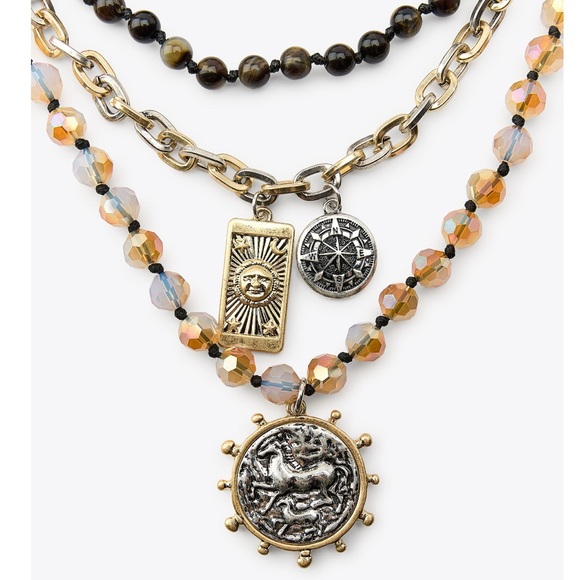 ZARA SS2025 Set of 4 Beaded and Mixed Metal Coin Charm Necklaces